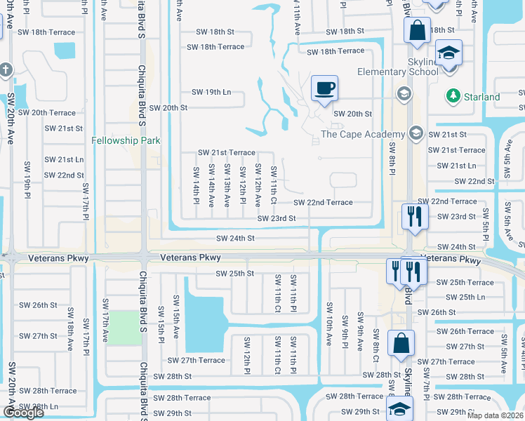 map of restaurants, bars, coffee shops, grocery stores, and more near 2231 Southwest 12th Avenue in Cape Coral