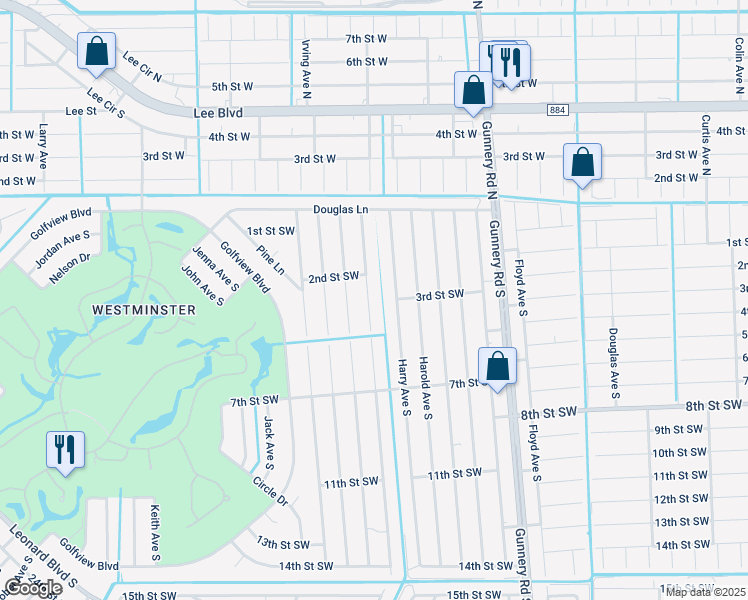 map of restaurants, bars, coffee shops, grocery stores, and more near 206 Hightower Avenue South in Lehigh Acres
