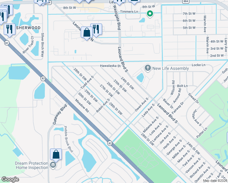 map of restaurants, bars, coffee shops, grocery stores, and more near 5201 26th Street Southwest in Lehigh Acres