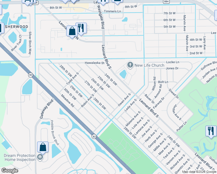 map of restaurants, bars, coffee shops, grocery stores, and more near 5149-5151 25th Street Southwest in Lehigh Acres