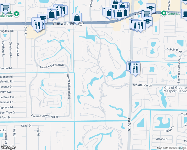 map of restaurants, bars, coffee shops, grocery stores, and more near 4476 Fountains Drive in Lake Worth