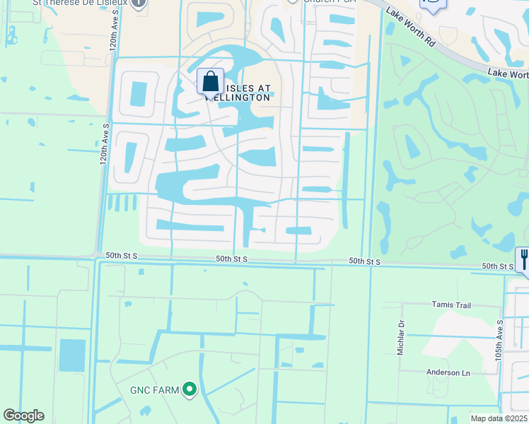 map of restaurants, bars, coffee shops, grocery stores, and more near 11378 Manatee Bay Lane in Wellington