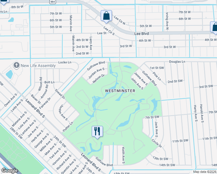 map of restaurants, bars, coffee shops, grocery stores, and more near 4701 Fairloop Run in Lehigh Acres
