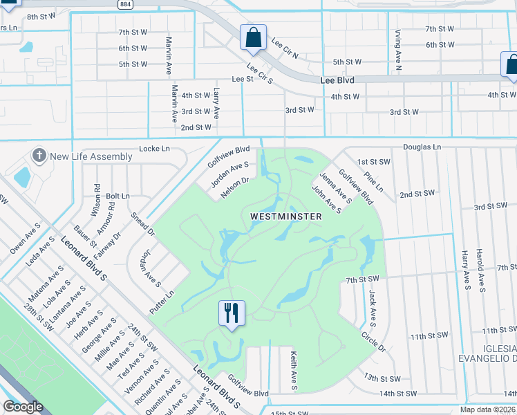 map of restaurants, bars, coffee shops, grocery stores, and more near 4701 Fairloop Run in Lehigh Acres