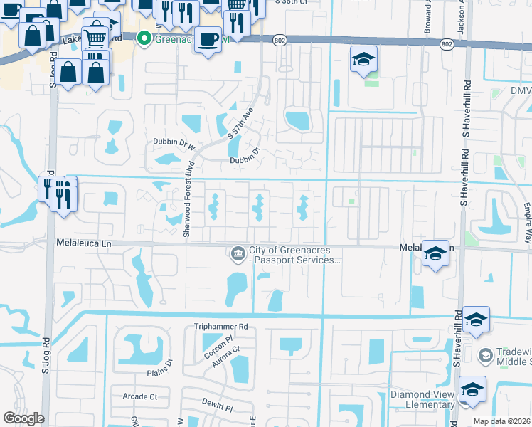 map of restaurants, bars, coffee shops, grocery stores, and more near 241 Pine High Occupancy Vehicle Circle in Greenacres