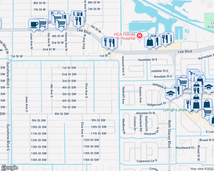 map of restaurants, bars, coffee shops, grocery stores, and more near 2604 4th Street Southwest in Lehigh Acres