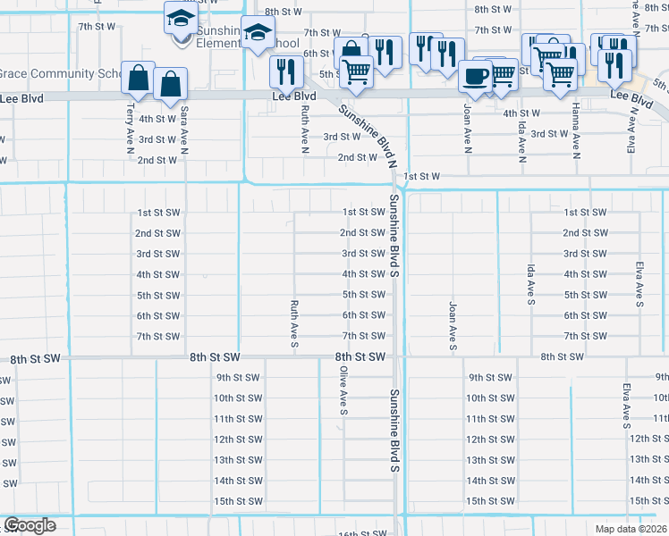 map of restaurants, bars, coffee shops, grocery stores, and more near 3208 4th Street Southwest in Lehigh Acres