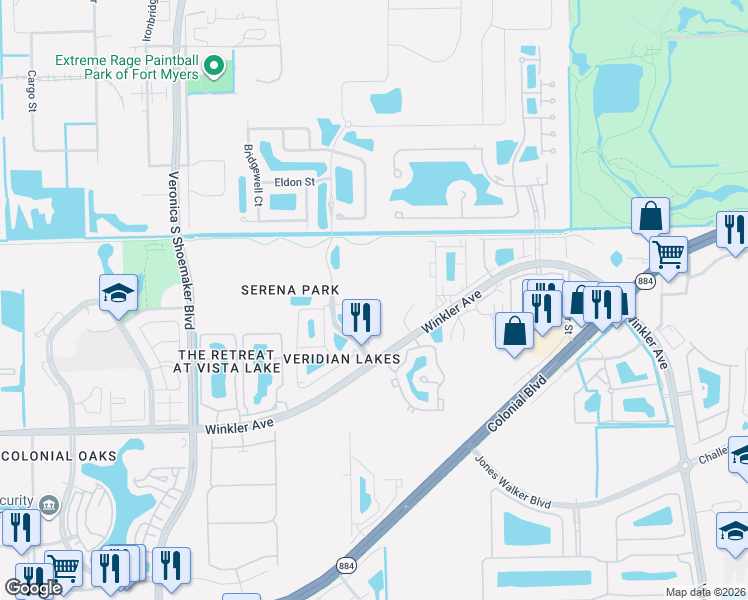 map of restaurants, bars, coffee shops, grocery stores, and more near 3729 Crofton Court in Fort Myers
