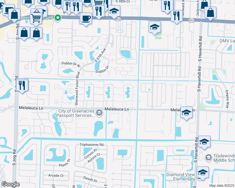 map of restaurants, bars, coffee shops, grocery stores, and more near 172 Pine High Occupancy Vehicle Circle in Greenacres