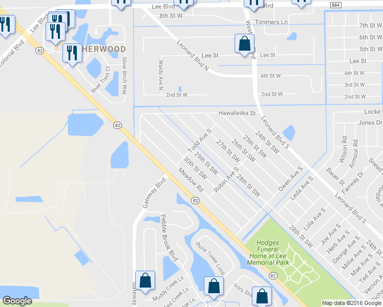 map of restaurants, bars, coffee shops, grocery stores, and more near 5301 29th Street Southwest in Lehigh Acres