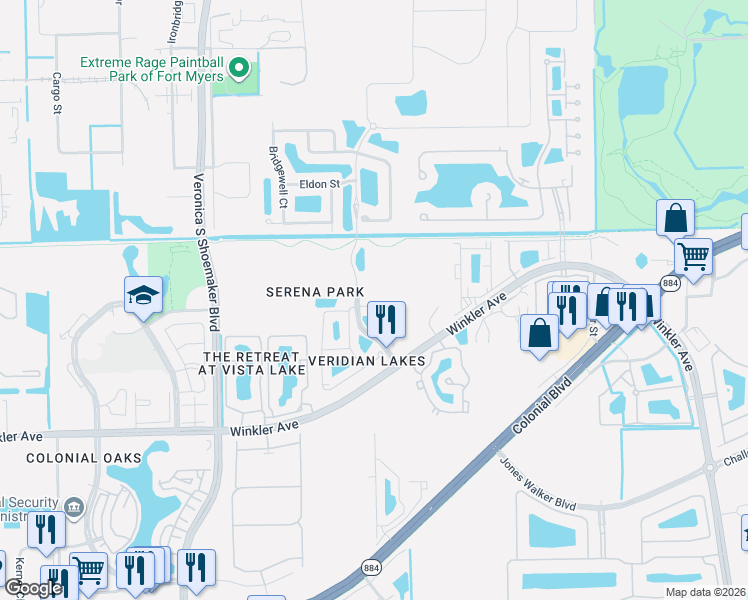 map of restaurants, bars, coffee shops, grocery stores, and more near 3729 Crofton Court in Fort Myers