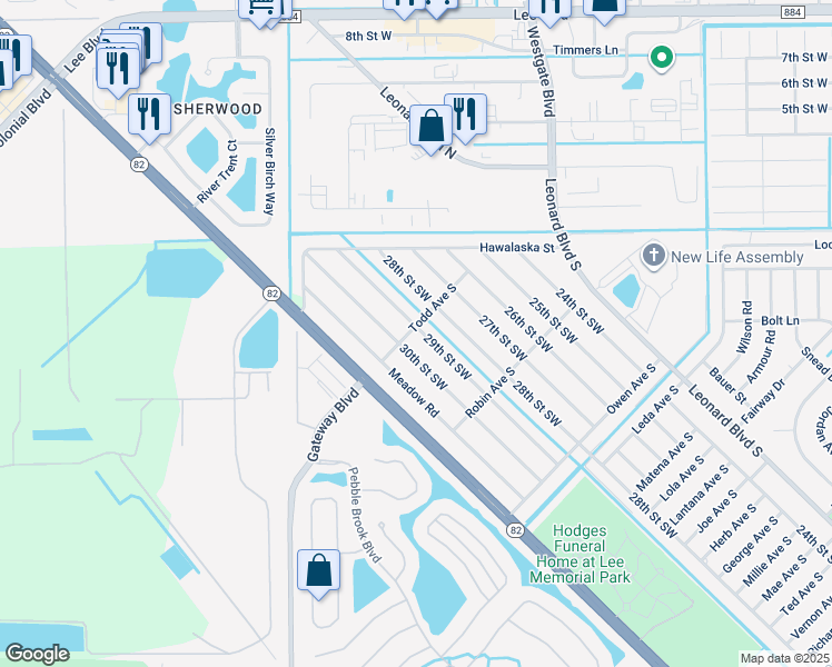 map of restaurants, bars, coffee shops, grocery stores, and more near 5247 29th Street Southwest in Lehigh Acres