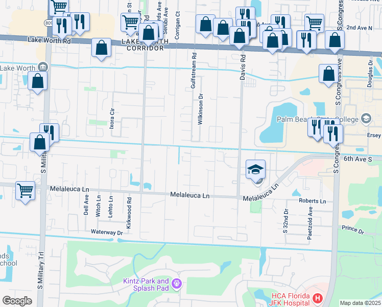 map of restaurants, bars, coffee shops, grocery stores, and more near 4509 Gulfstream Road in Lake Worth