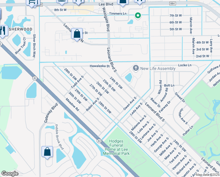 map of restaurants, bars, coffee shops, grocery stores, and more near 5149-5151 25th Street Southwest in Lehigh Acres