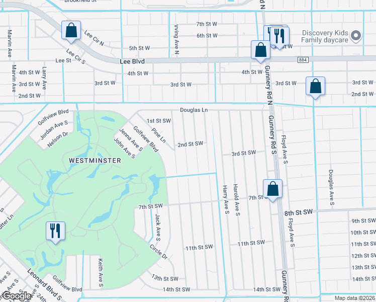 map of restaurants, bars, coffee shops, grocery stores, and more near 205 Ichabod Avenue in Lehigh Acres