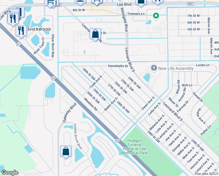 map of restaurants, bars, coffee shops, grocery stores, and more near 5221 27th Street Southwest in Lehigh Acres