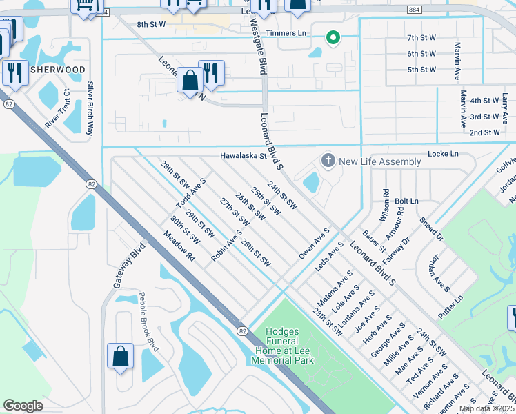 map of restaurants, bars, coffee shops, grocery stores, and more near 5149-5151 25th Street Southwest in Lehigh Acres