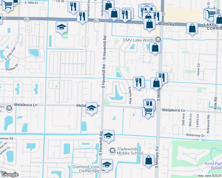 map of restaurants, bars, coffee shops, grocery stores, and more near 4803 Gladiator Circle in Greenacres