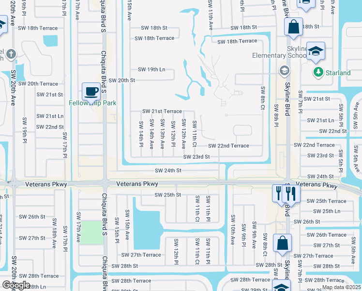 map of restaurants, bars, coffee shops, grocery stores, and more near 2224 Southwest 12th Avenue in Cape Coral