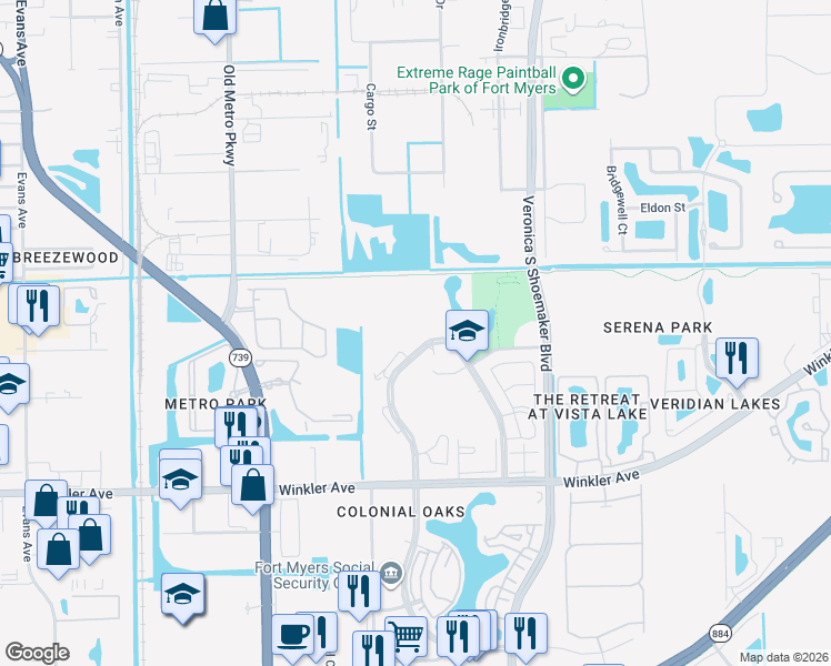 map of restaurants, bars, coffee shops, grocery stores, and more near 3670 Schoolhouse Road East in Fort Myers