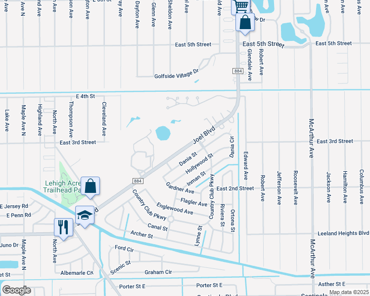 map of restaurants, bars, coffee shops, grocery stores, and more near 342 Joel Boulevard in Lehigh Acres