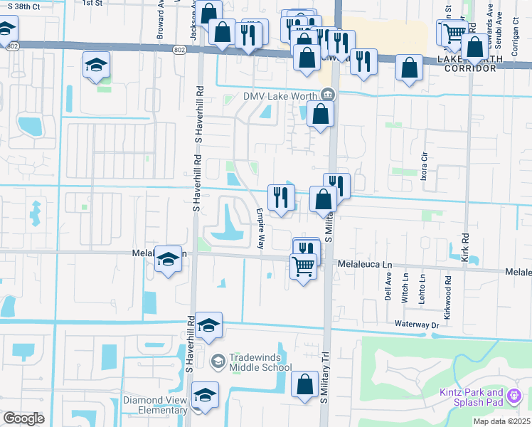 map of restaurants, bars, coffee shops, grocery stores, and more near 4749 Holly Lake Drive in Greenacres
