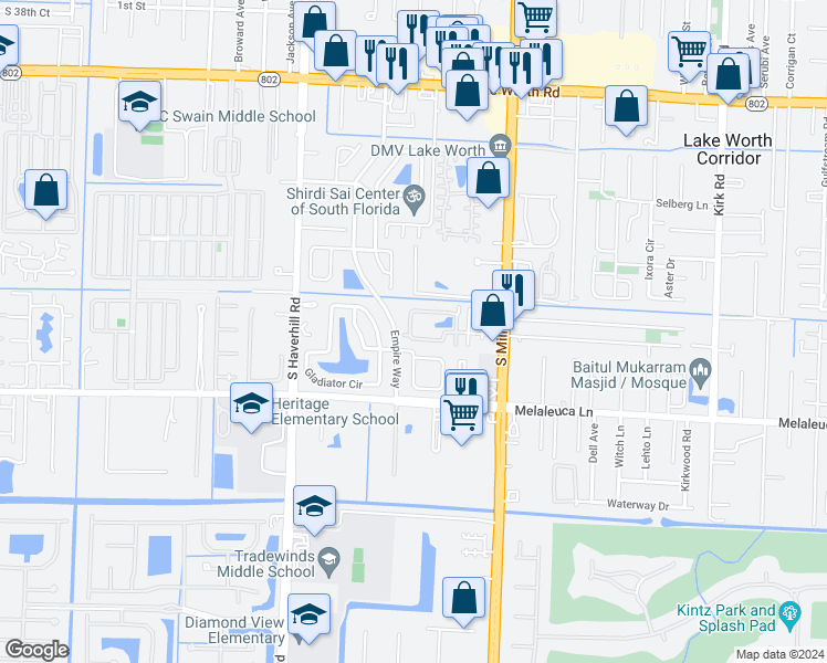 map of restaurants, bars, coffee shops, grocery stores, and more near 4749 Holly Lake Drive in Lake Worth Beach