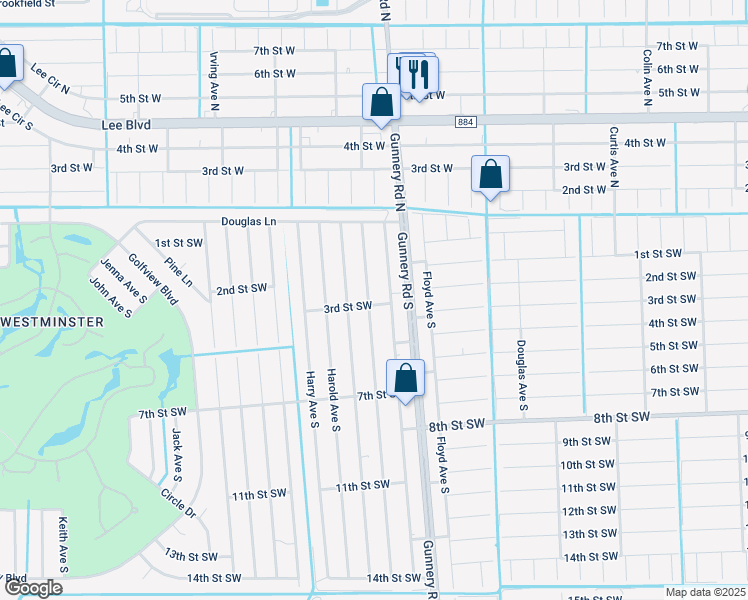 map of restaurants, bars, coffee shops, grocery stores, and more near 141 Gilbert Avenue South in Lehigh Acres