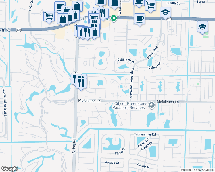 map of restaurants, bars, coffee shops, grocery stores, and more near 6380 Summer Sky Lane in Greenacres