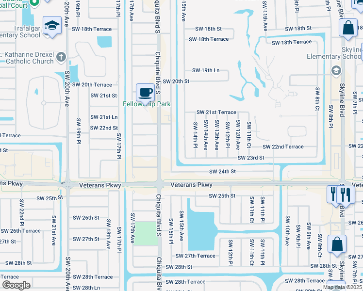 map of restaurants, bars, coffee shops, grocery stores, and more near 2222 Southwest 15th Avenue in Cape Coral