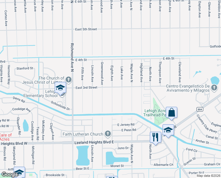 map of restaurants, bars, coffee shops, grocery stores, and more near 706 East 3rd Street in Lehigh Acres