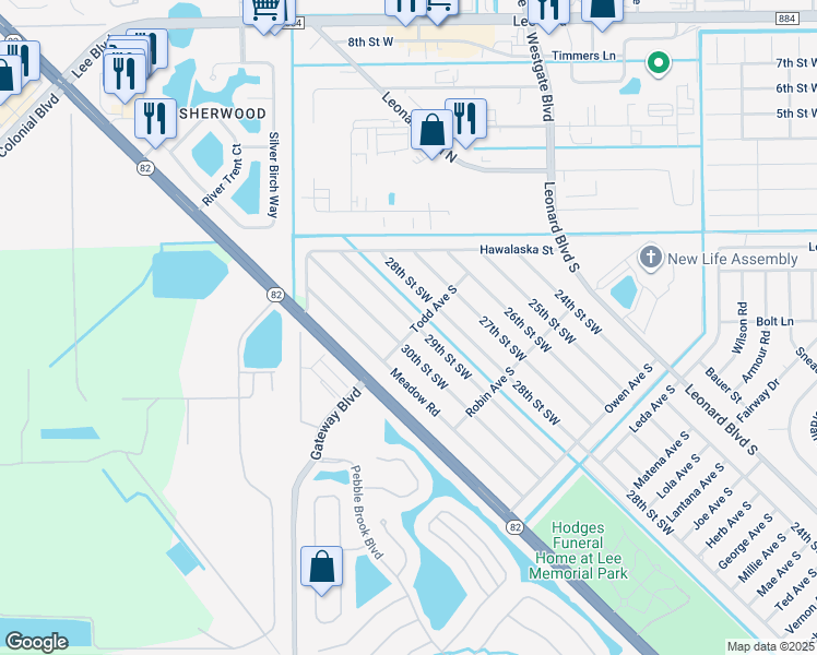 map of restaurants, bars, coffee shops, grocery stores, and more near 5301 29th Street Southwest in Lehigh Acres