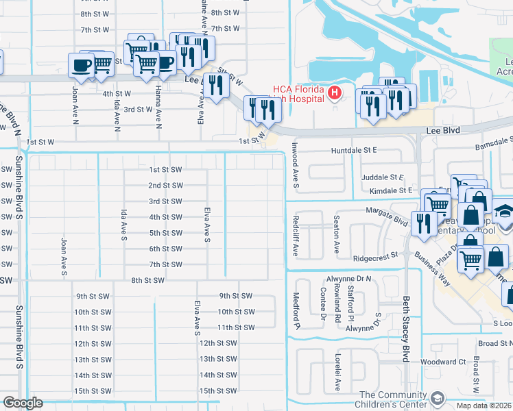 map of restaurants, bars, coffee shops, grocery stores, and more near 2605 3rd Street Southwest in Lehigh Acres