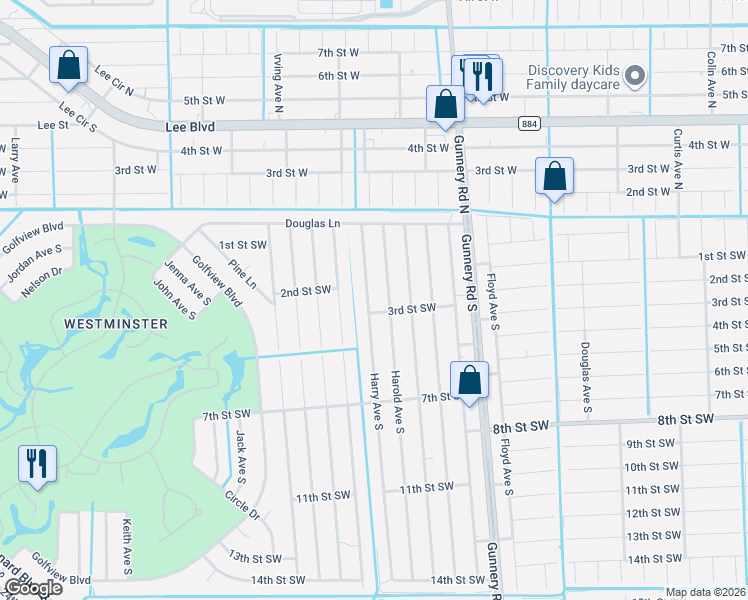map of restaurants, bars, coffee shops, grocery stores, and more near 137 Harry Avenue South in Lehigh Acres