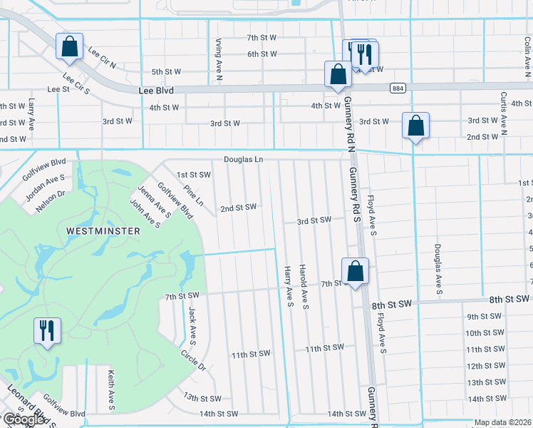 map of restaurants, bars, coffee shops, grocery stores, and more near 206 Hightower Avenue South in Lehigh Acres