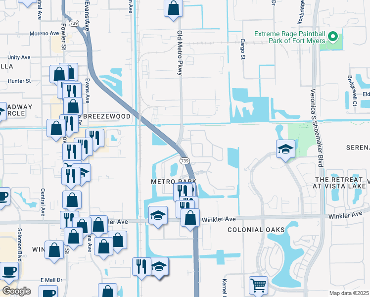 map of restaurants, bars, coffee shops, grocery stores, and more near 3551 Florida 739 in Fort Myers