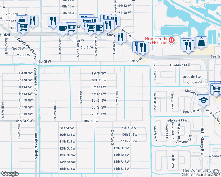 map of restaurants, bars, coffee shops, grocery stores, and more near 2715 3rd Street Southwest in Lehigh Acres