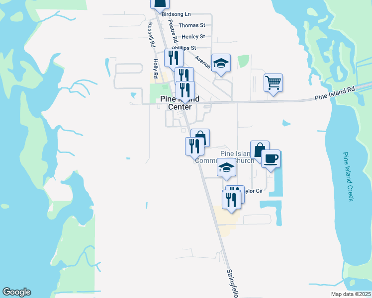 map of restaurants, bars, coffee shops, grocery stores, and more near 5702 George Street in St. James City