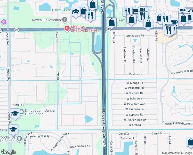 map of restaurants, bars, coffee shops, grocery stores, and more near 8161 Hanoverian Drive in Lake Worth