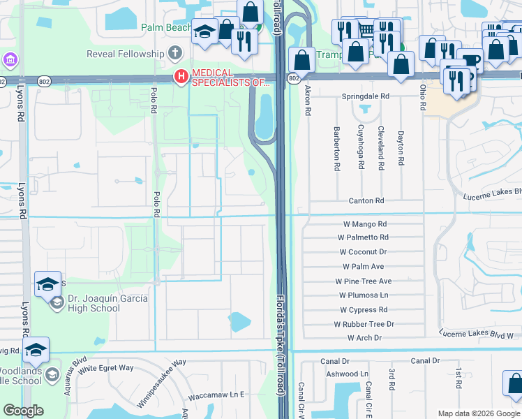 map of restaurants, bars, coffee shops, grocery stores, and more near 8161 Hanoverian Drive in Lake Worth