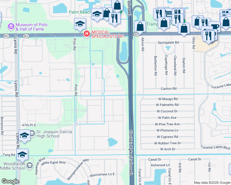 map of restaurants, bars, coffee shops, grocery stores, and more near 8227 Hanoverian Drive in Lake Worth