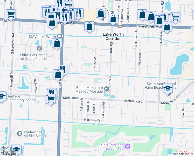 map of restaurants, bars, coffee shops, grocery stores, and more near 4730 Maine Street in Lake Worth