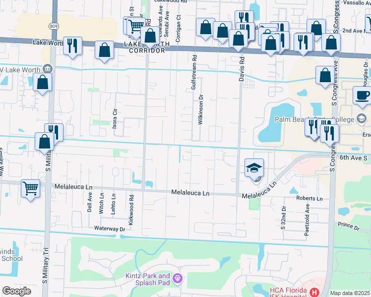 map of restaurants, bars, coffee shops, grocery stores, and more near 4509 Gulfstream Road in Lake Worth