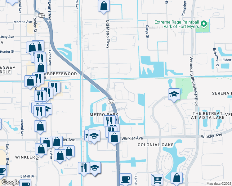 map of restaurants, bars, coffee shops, grocery stores, and more near 3002 Palmetto Oak Drive in Fort Myers