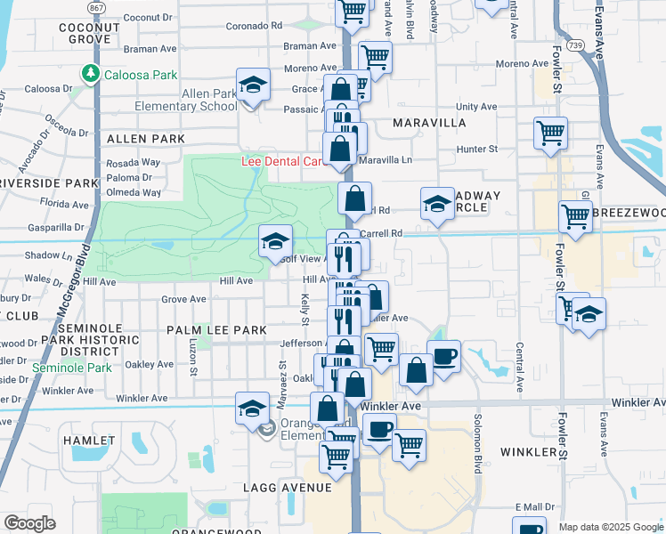 map of restaurants, bars, coffee shops, grocery stores, and more near 1956 Golf View Avenue in Fort Myers