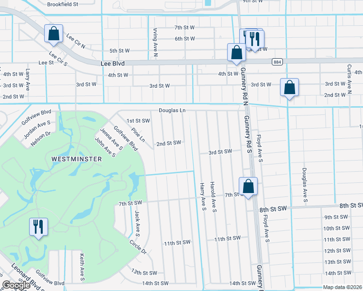 map of restaurants, bars, coffee shops, grocery stores, and more near 206 Hightower Avenue South in Lehigh Acres