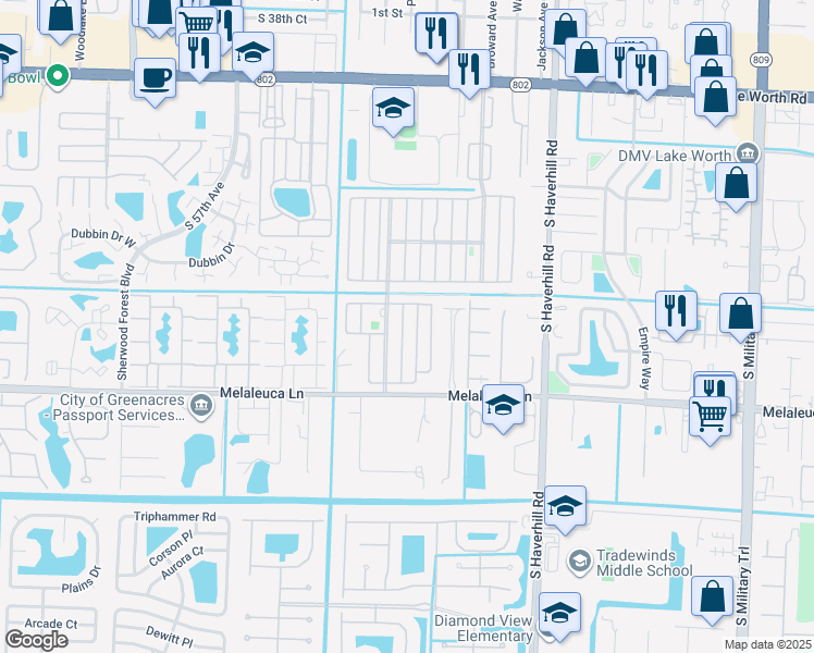 map of restaurants, bars, coffee shops, grocery stores, and more near 4596 Nancy Drive in Lake Worth