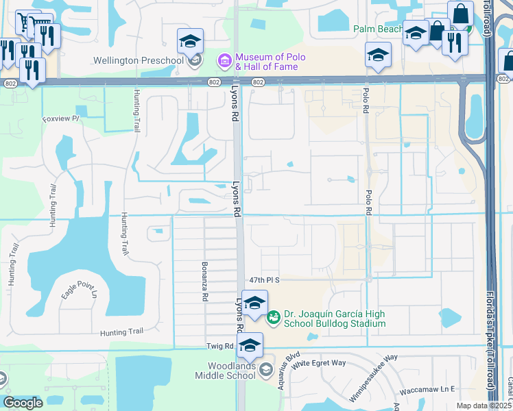 map of restaurants, bars, coffee shops, grocery stores, and more near 4460 Lyons Road in Lake Worth