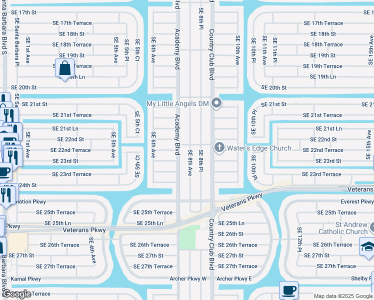 map of restaurants, bars, coffee shops, grocery stores, and more near 2206 Southeast 8th Avenue in Cape Coral