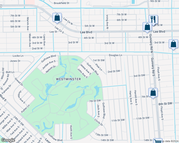 map of restaurants, bars, coffee shops, grocery stores, and more near 125 Jenna Avenue South in Lehigh Acres